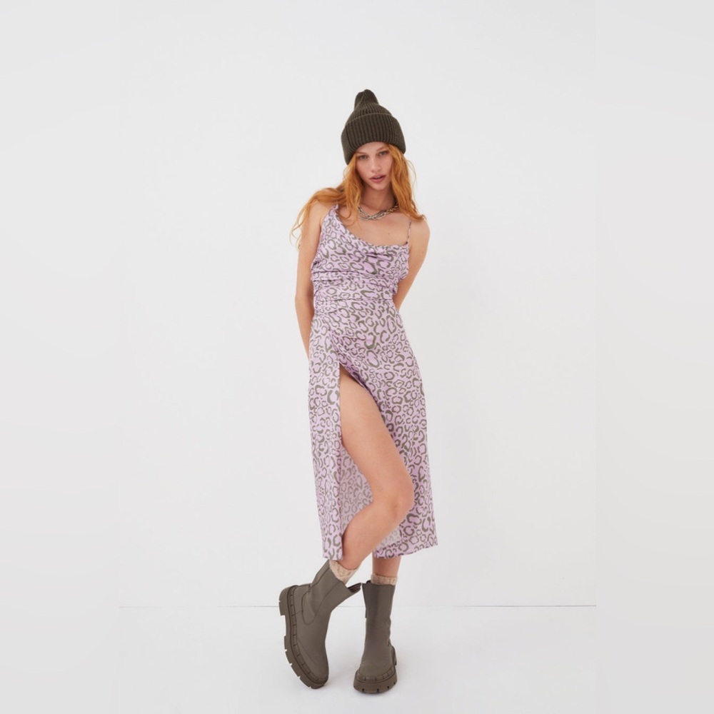 For Love And Lemons June Lavender Leopard Midi Dress Size Small NWT